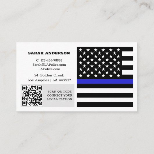 Thin Blue Line Flag, USA Police / Personalisiert Visitenkarte (Rückseite)