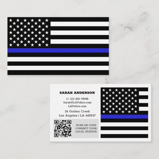 Thin Blue Line Flag, USA Police / Personalisiert Visitenkarte (Vorne/Hinten)