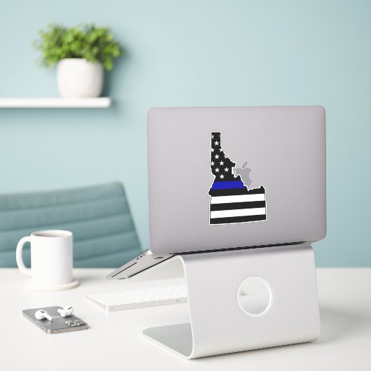 Thin Blue Line Flagge Idaho Aufkleber (Laptop auf Schreibtisch)