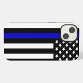 Thin Blue Line.Flagge USA iPhone Hülle (Rückseite (Horizontal))