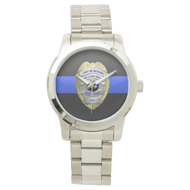 Thin Blue Line Funny Remüde Police Abzeichen Armbanduhr (Vorderseite)