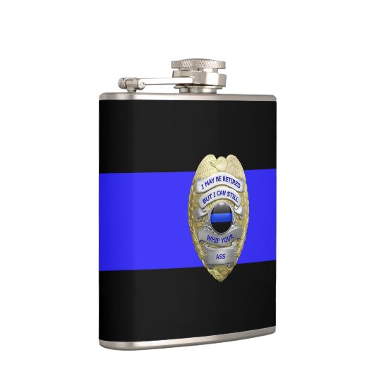 Thin Blue Line Funny Remüde Police Abzeichen Flachmann (Rechts)