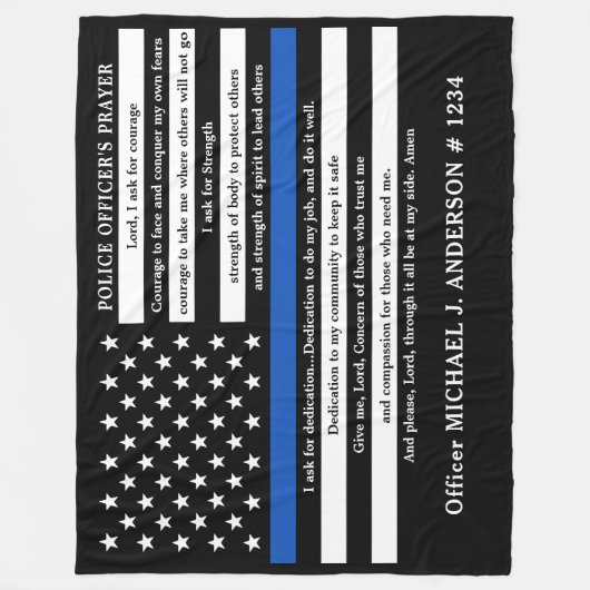 Thin Blue Line Geschenk Polizeidirektor Gebet Fleecedecke (Vorderseite)
