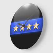Thin Blue Line - Gold 4-Sterne Hauptransignien Große Wanduhr (Winkel)