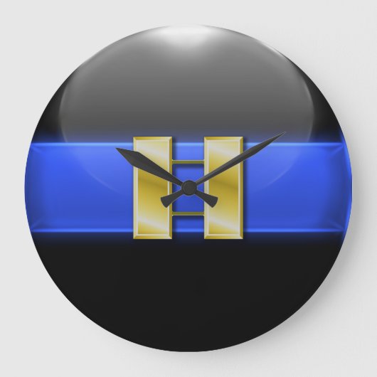 Thin Blue Line - Gold Police Captain Bars Große Wanduhr (Vorderseite)