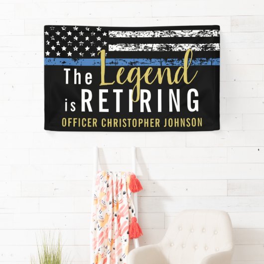 Thin Blue Line Gold Police Retirement Party Banner (Insitu)