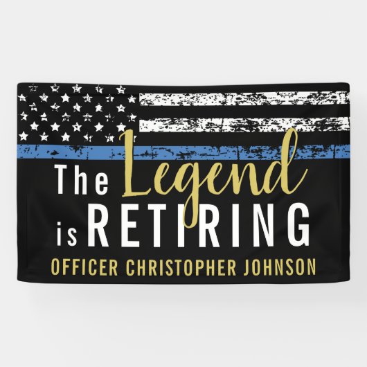 Thin Blue Line Gold Police Retirement Party Banner (Horizontal)