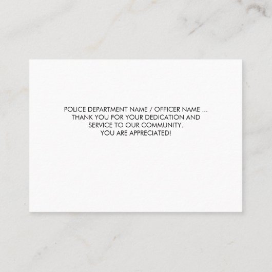 Thin Blue Line Gold Script Polizei Vielen Dank Visitenkarte (Rückseite)
