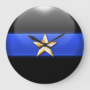 Thin Blue Line - Gold-Star-Hauptransignien Große Wanduhr