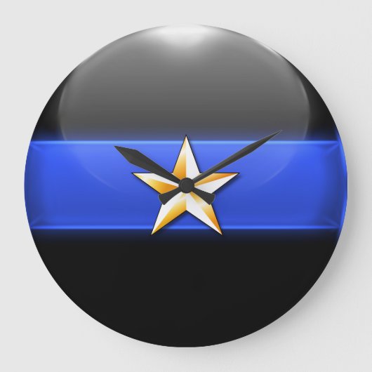 Thin Blue Line - Gold-Star-Hauptransignien Große Wanduhr (Vorderseite)