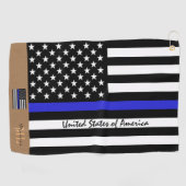 Thin Blue Line & Golf USA Flag Amerika /Monogrammi Golfhandtuch (Horizontal)