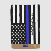Thin Blue Line & Golf USA Flag Amerika /Monogrammi Golfhandtuch (Vorderseite)