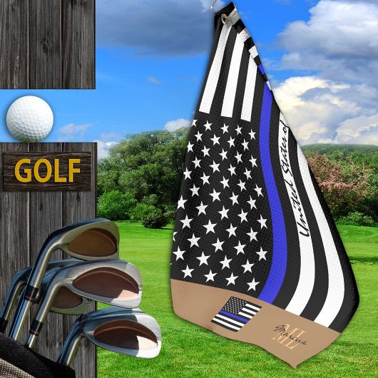 Thin Blue Line & Golf USA Flag Amerika /Monogrammi Golfhandtuch