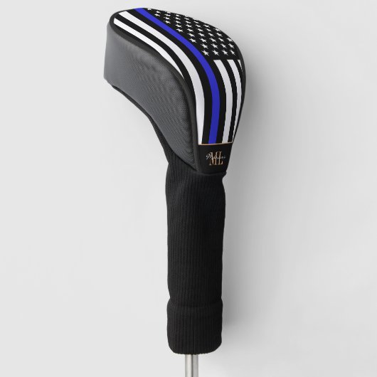 Thin Blue Line & Golf USA Flagge / Monogrammierte Golf Headcover (angewinkelt)