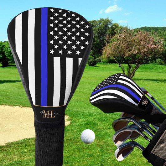 Thin Blue Line & Golf USA Flagge / Monogrammierte Golf Headcover