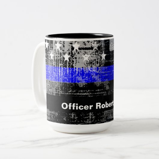 Thin Blue Line Grunge Officer Tasse (Vorderseite Links)