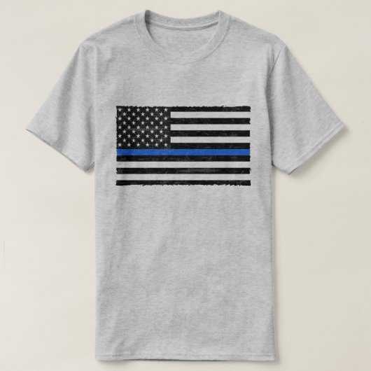 Thin Blue Line Grungy American Flag T-Shirt (Design vorne)