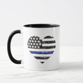 Thin Blue Line Heart USA Flag Polizeiunterstützung Tasse