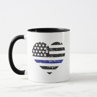 Thin Blue Line Heart USA Flag Polizeiunterstützung Tasse