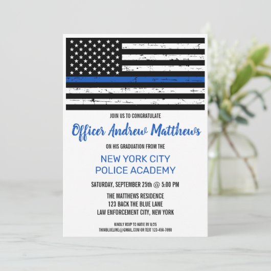 Thin Blue Line Law Enforcement Einladung (Stehend Vorderseite)