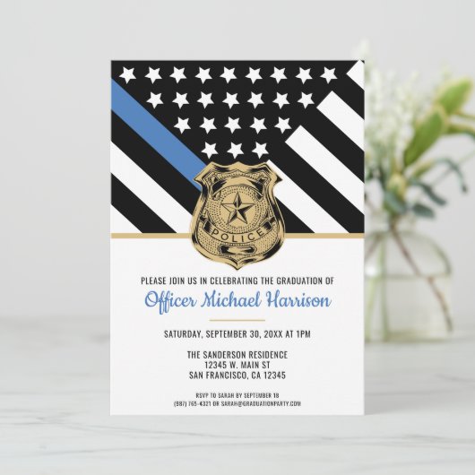 Thin Blue Line Law Enforcement Einladung (Stehend Vorderseite)