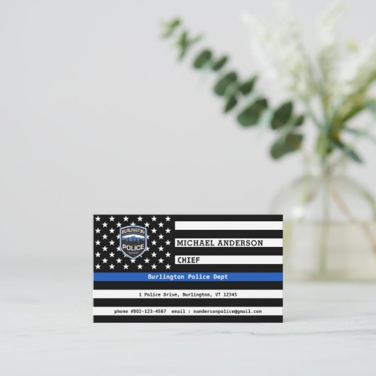 Thin Blue Line Law Enforcement Logo Custom Police Visitenkarte (Stehend Vorderseite)