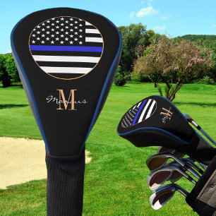 Thin Blue Line Mit Monogramm & Golf USA Flagge Headcover