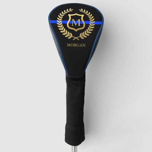 Thin Blue Line Monogram|Name Imitate Gold Foil Golf Headcover (Vorderseite)