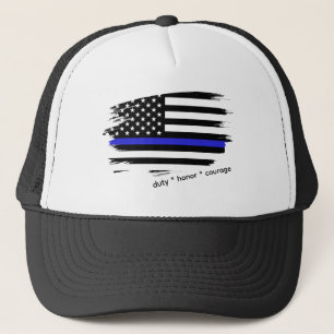 Thin Blue Line Mütze, Amerikanische Flagge, Polize Truckerkappe