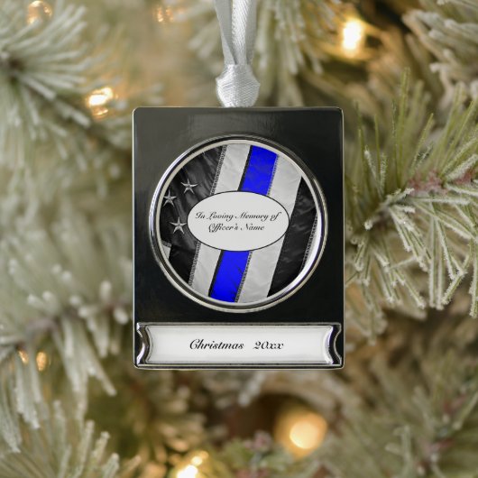 Thin Blue Line of Duty Fallen Officer Memorial Banner-Ornament Silber (Baum)