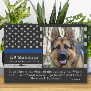 Thin Blue Line Officer K9 Polizeihund-Denkmal Fotoplatte