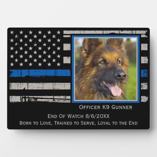 Thin Blue Line Officer K9 Polizeihund Fotoplatte (Vorderseite)