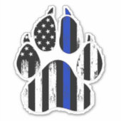 Thin Blue Line Paw Print Aufkleber (Vorderseite)