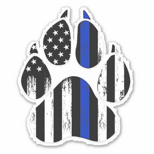 Thin Blue Line Paw Print Aufkleber (Vorderseite)