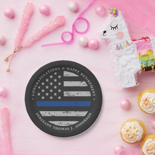 Thin Blue Line Pensionspolizei Glückwunsch Pappteller (Party)