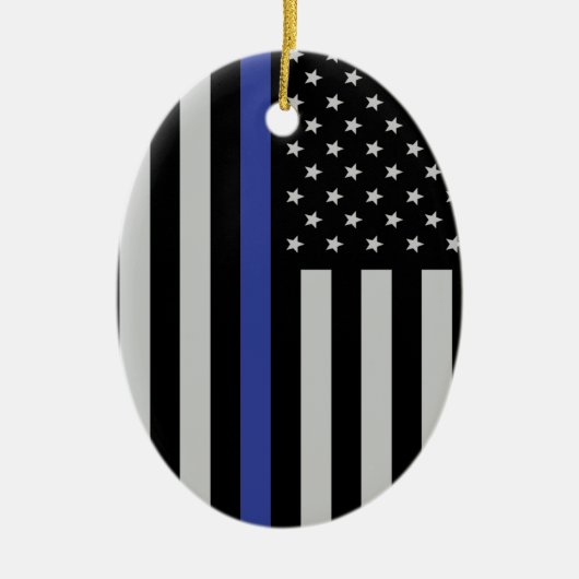 Thin Blue Line - Personalisierte amerikanische Fla Keramikornament (Vorne)