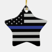 Thin Blue Line - Personalisierte amerikanische Fla Keramikornament (Hinten)