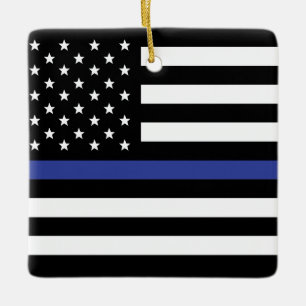 Thin Blue Line - Personalisierte amerikanische Fla Keramikornament