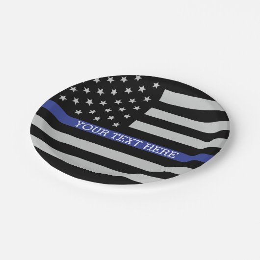 Thin Blue Line - Personalisierte amerikanische Fla Pappteller (Schrägansicht)