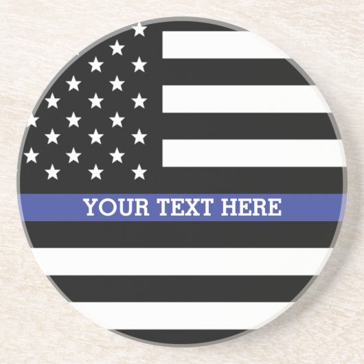 Thin Blue Line - Personalisierte amerikanische Fla Sandstein Untersetzer (Vorne)