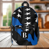 Thin Blue Line - Personalisierte Monogramm - Poliz Bedruckter Rucksack