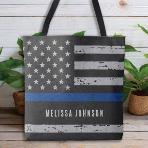Thin Blue Line Personalisierter US-Flaggenpolizist Tasche