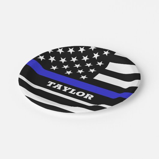Thin Blue Line plate, US-personalisierte Polizeifl Pappteller (Schrägansicht)