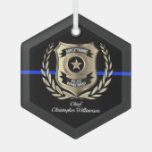 Thin Blue Line Police Abzeichen Personalisiert Orn Ornament Aus Glas (Vorderseite)
