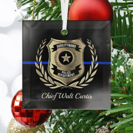 Thin Blue Line Police Abzeichen Personalisiert Orn Ornament Aus Glas