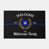 Thin Blue Line Police Abzeichen Willkommen Fußmatte (Vorderseite)