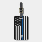 Thin Blue Line Police American Flag Monogramm Gepäckanhänger (Vorderseite vertikal)
