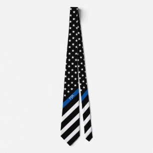 Thin Blue Line Police American Flag Monogramm Krawatte