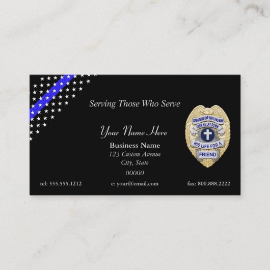 Thin Blue Line Police Chaplain Abzeichen Business  Visitenkarte (Vorderseite)