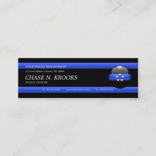 Thin Blue Line Police Chief Custom Business Card Mini Visitenkarte (Vorderseite)